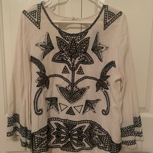 Free People tunic Large Cream with black embroidered